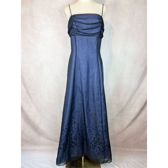 Vintage Celestial 90s Morgan & Co Formal Dress Blue Mesh Stars Whimsigoth Prom - Picture 2 of 11